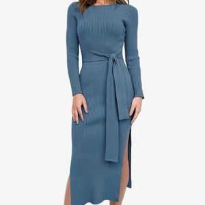 Chic Long Sleeve Blue Knit Dress